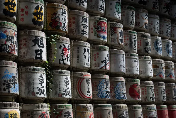 sake barrels at the entrance to the Meiji Shrine in Yoyogi Park, Tokyo, Japan thumbnail