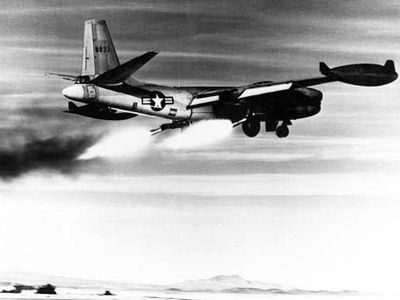 North American RB-45C (S/N 48-033) rocket-assisted take off. (U.S. Air Force photo)