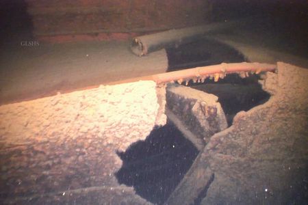 The gash that sank the&nbsp;Huronton in 1923 is still visible.