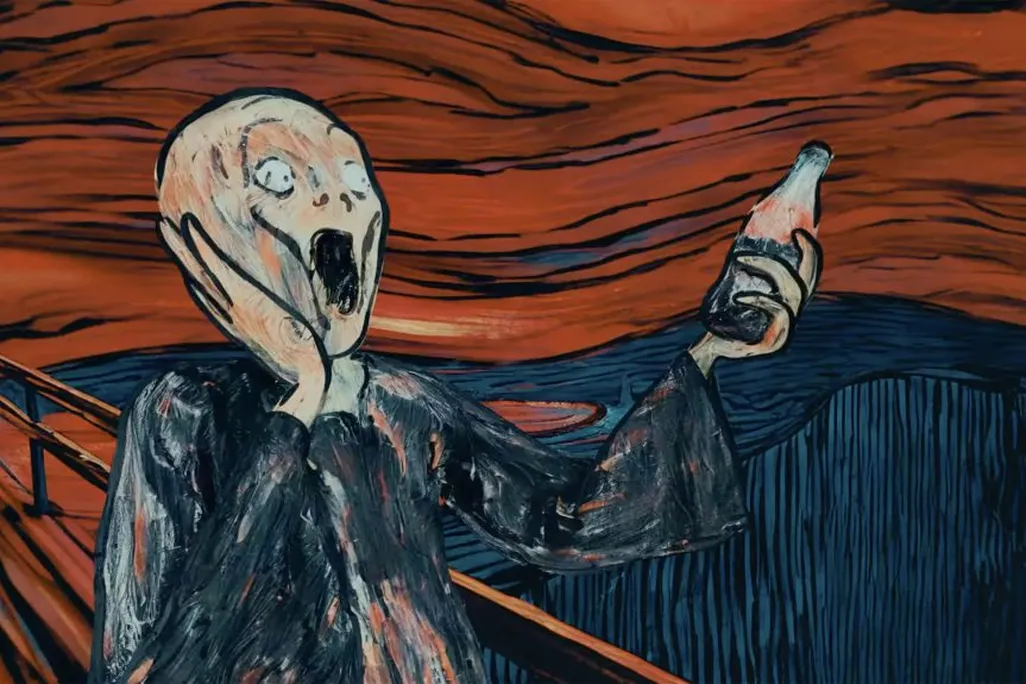 Figure from The Scream holding a Coke