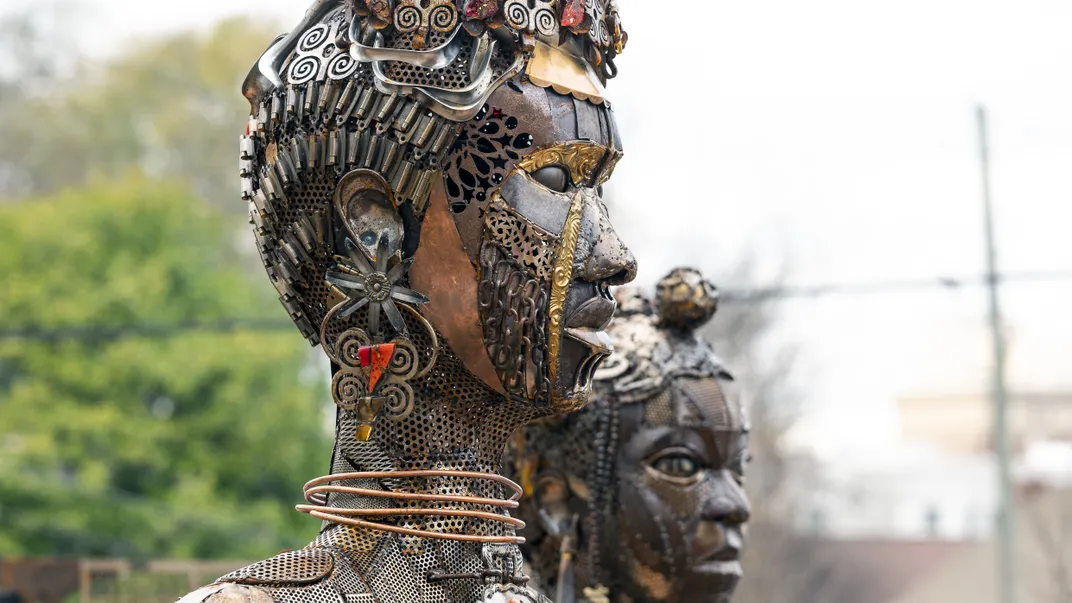 Close-up of 'Mothers of Gynecology' monument