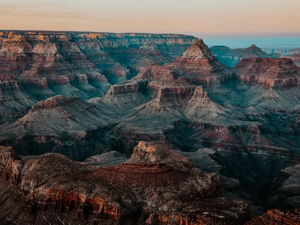 A post-sunset glow over the Grand Canyon.