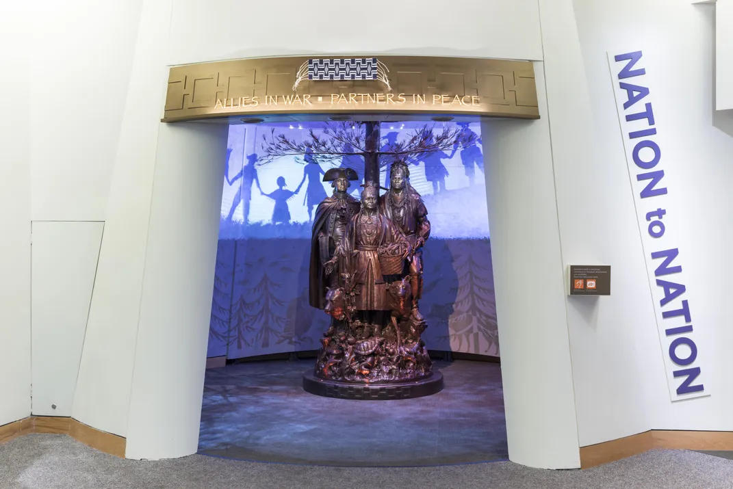 A 2018 photo of Allies in War, Partners in Peace, a monumental bronze sculpture created to commemorate the Oneida's alliance with the U.S. during the American Revolution