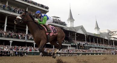 May 6, 2006: Barbaro, with Edgar Prado aboard, nears the finish of the Kentucky Derby. He won the "Run for the Roses" by six and a half lengths, the largest margin in 60 years.