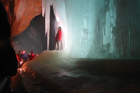  Frozen waterfalls inside Austria's Eisriesenwelt. 