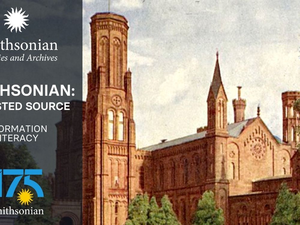 Information Literacy graphic, featuring an image of the Smithsonian Institution Building.