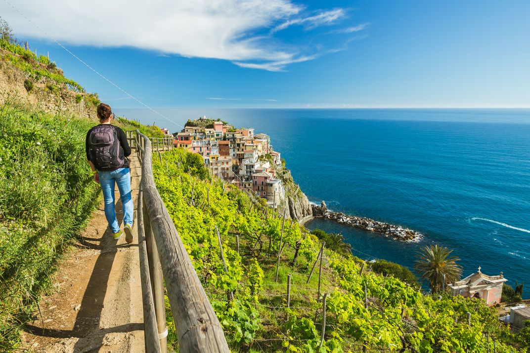 Hiking along the Cinque Terre to the village of Manarola