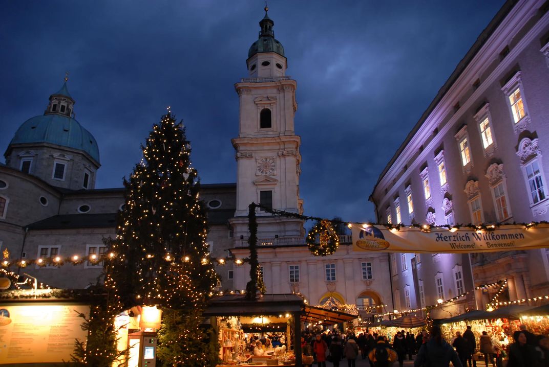 Christmas market in front of Salzburg Cathedral