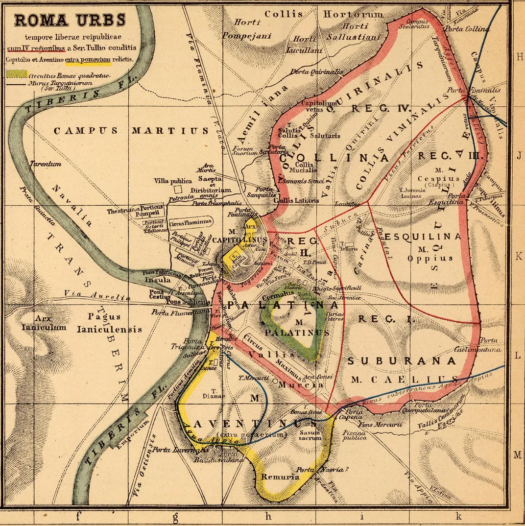 Map of Rome's boundaries in the time of Augustus