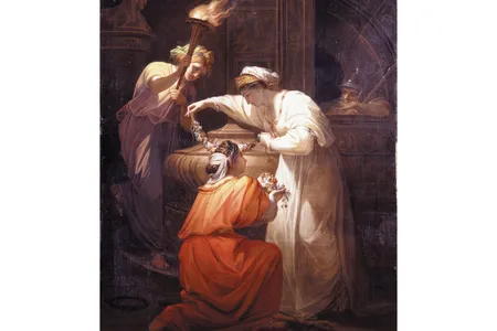 Cleopatra Adorning the Tomb of Mark Anthony, c. 1765, was one of Angelica Kauffman&rsquo;s most popular works, reproduced not only in print but also on porcelain and furniture.