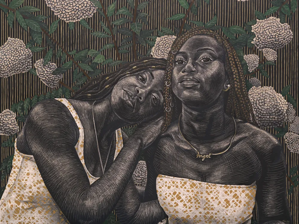Erin and Anyah with Hydrangeas