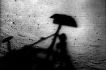 Surveyor 1 casts its shadow on the moon, June 2, 1966