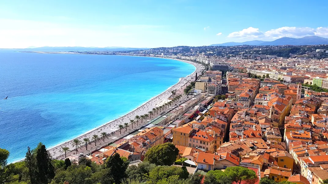 The beachfront Old Town of Nice, seen from Castle Hill