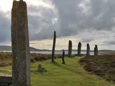 The stone circle Ring of Brodgar on the Orkney Islands, Scotland.