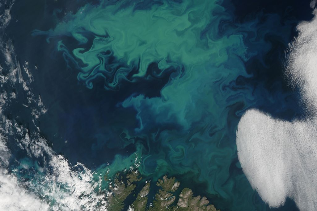 Satellite image over ocean north of Norway