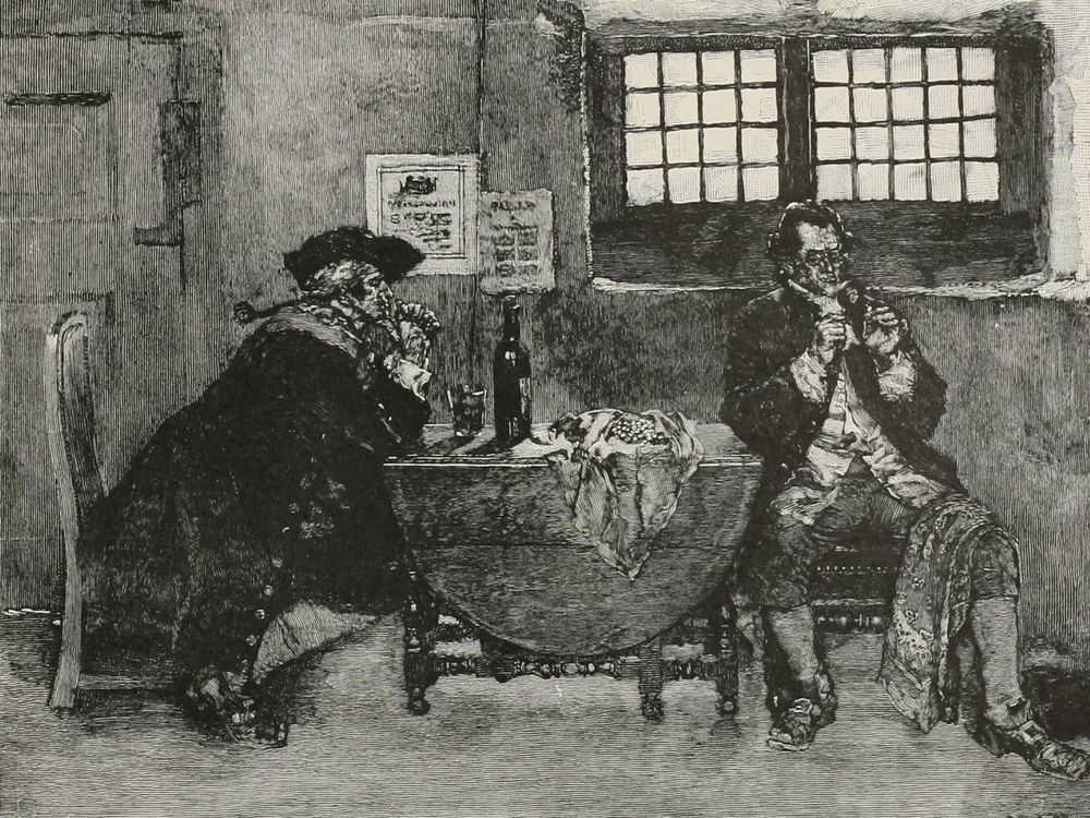 An 1887 engraving of Avery selling jewels following his escape from the authorities
