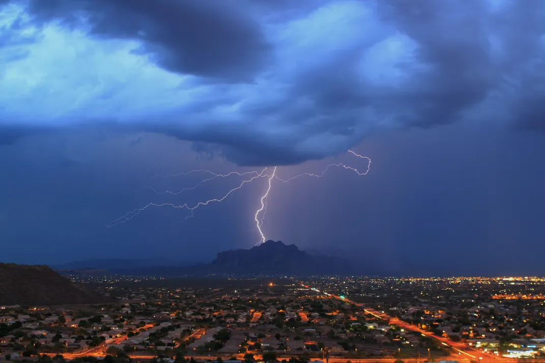 Lightning Strikes Thunder Mountain in Az. Smithsonian Photo Contest