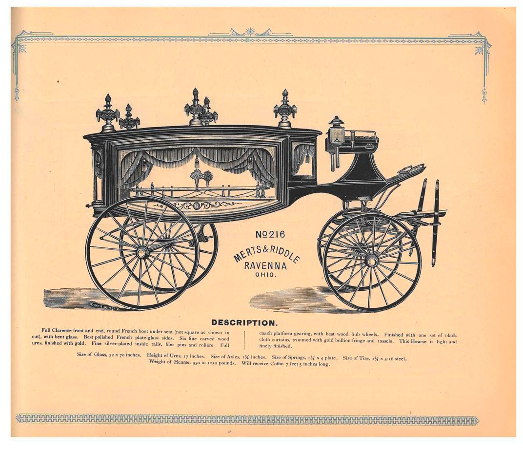 Turn of the 20th century illustration of hearse carriage.