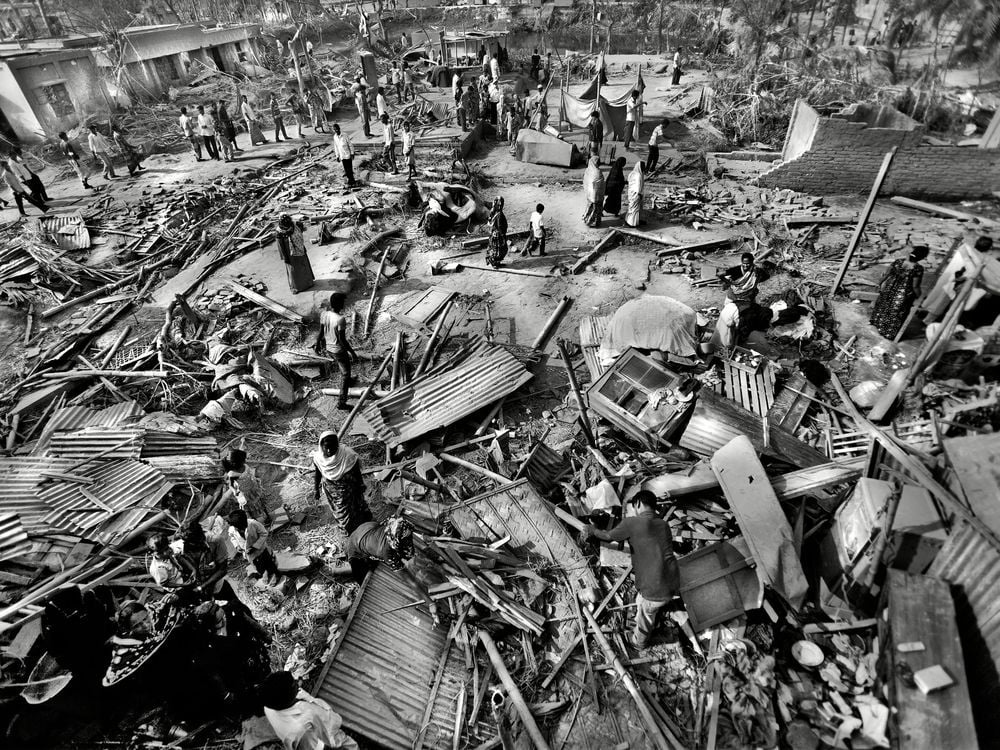 A huge destructed situation after a powerful tornado ripped through in