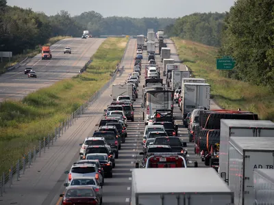 Traffic backed up on Interstate 57 near Johnston City, Illinois, after the total solar eclipse on August 21, 2017.

