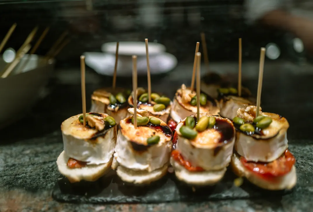 Typical pintxos, or Basque tapas