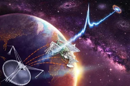 Artists rendering of all the telescopes that helped track down FRB 121102