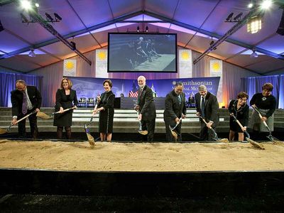 Secretary Clough, former First Lady Laura Bush, museum director Lonnie Bunch and other dignitaries break ground for the new museum
