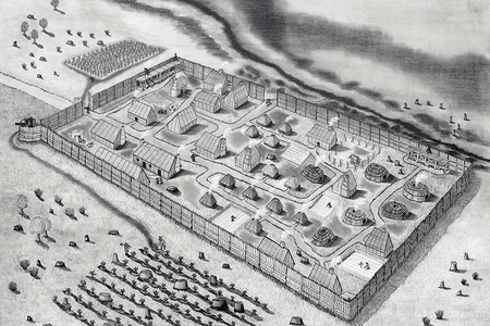 Archaeologists confirmed the find in late 2019 but only announced the news now due to delays caused by the Covid-19 pandemic. This drawing shows what the St. Mary's Fort may have looked like.