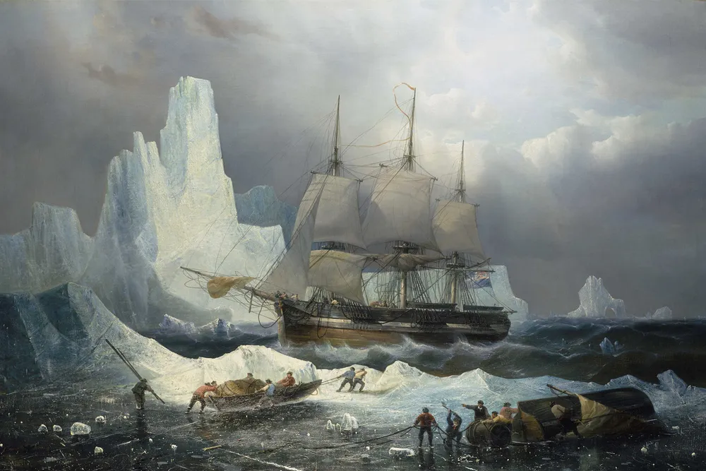 An artist's representation of HMS Erebus trapped in the ice in 1846