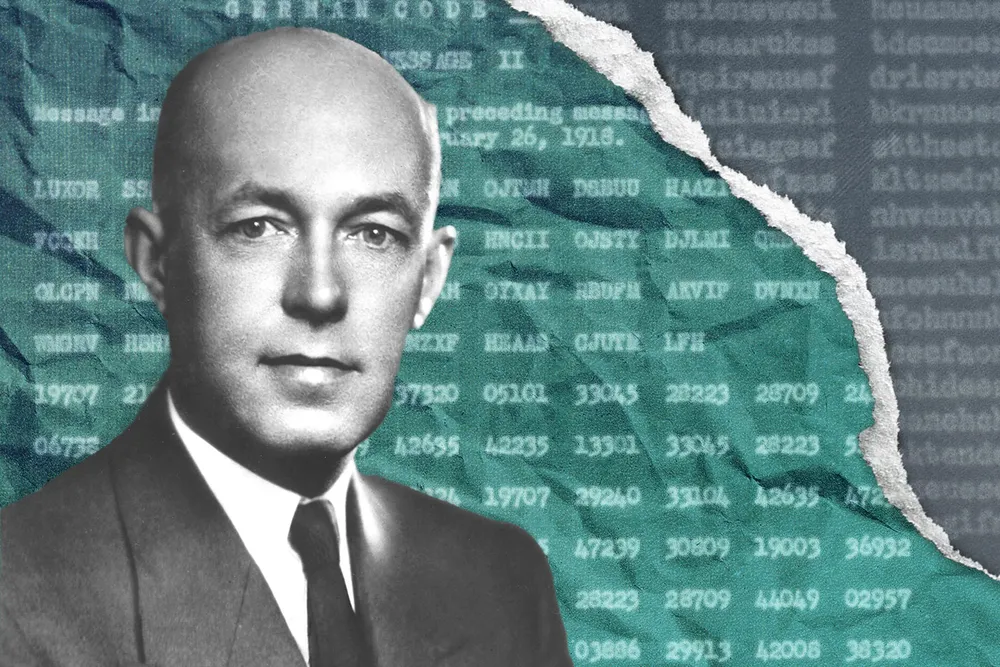 Illustration of Herbert O. Yardley in front of coded messages