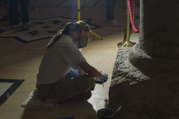 Person Working on Restoration at Church of the Holy Sepulchre thumbnail