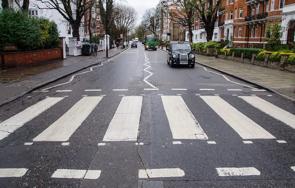 View of three traffic signs Pedestrian crossing / Zebra crossing