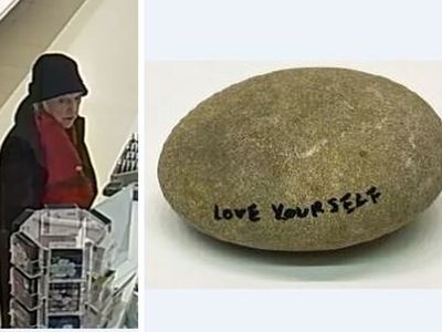 Police are on the lookout for the woman who stole a $17,500 rock from a Yoko Ono exhibition.