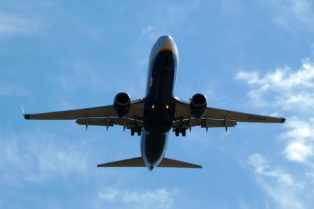 An airplane takes flight.