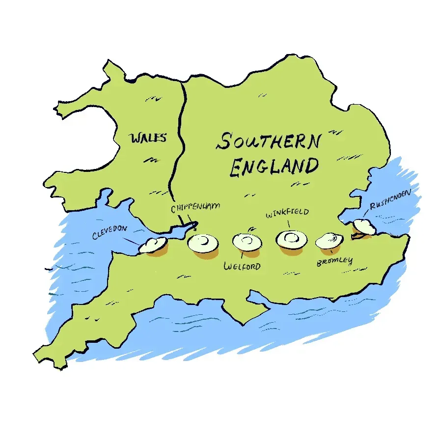 A map of the locations where the six disks were found