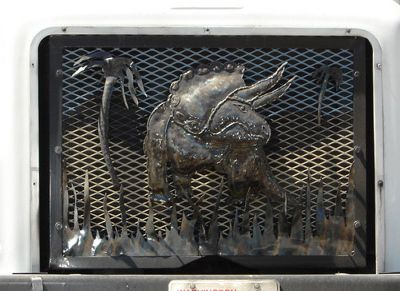 A Triceratops grill cover as seen in Granger, Washington