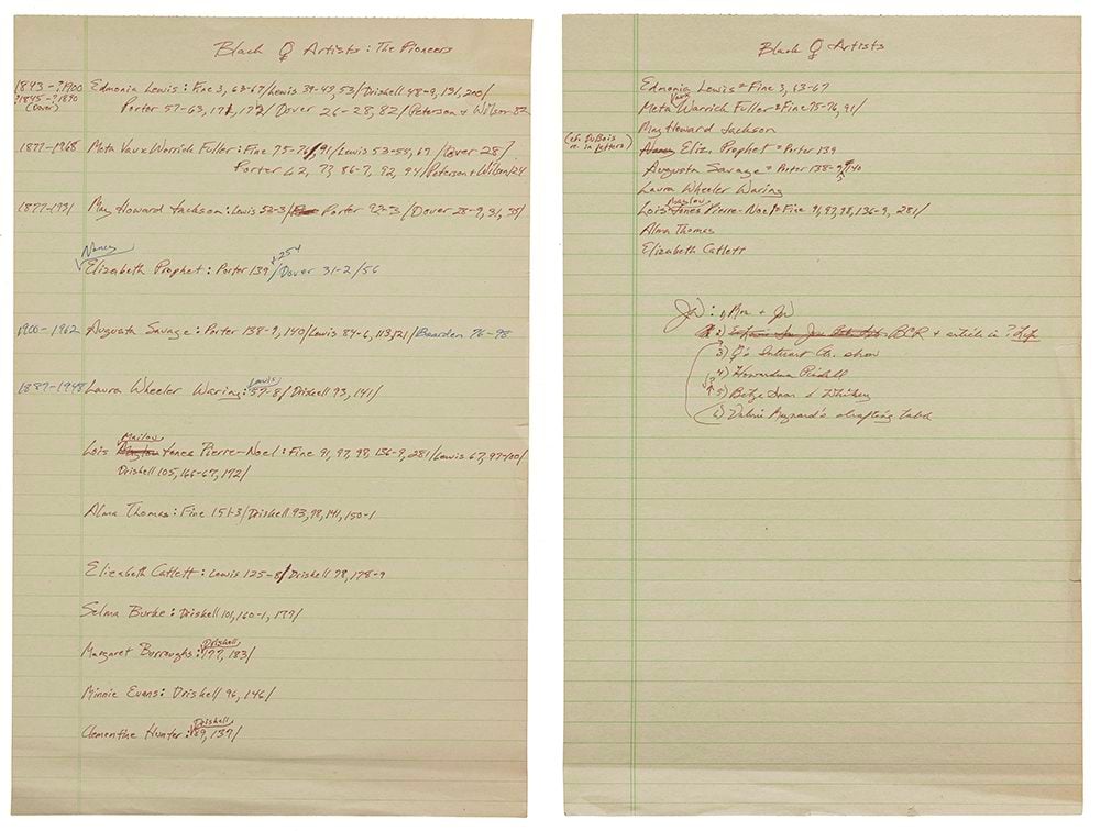 Two pages of Judith Wilson's notes for an unpublished article for Essence magazine.