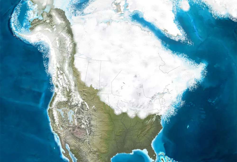 Glacier ice covers North America 126 thousand years ago.