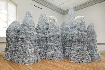 Marking the reopening of the Renwick Gallery, Donovan constructed 10 towers by stacking and gluing hundreds of thousands of index cards on top of each other.