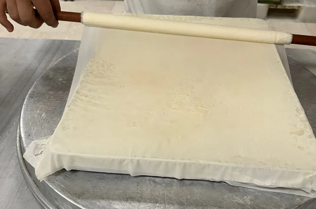 Layers of baklava dough