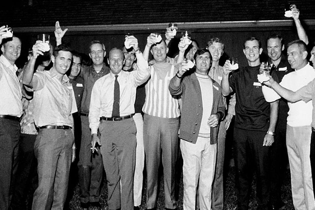 Apollo and Soyuz astronauts backyard party.jpg