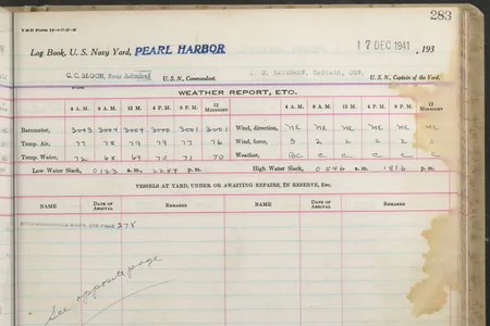 Every page is stamped with the words &quot;Pearl Harbor&quot; at the top.