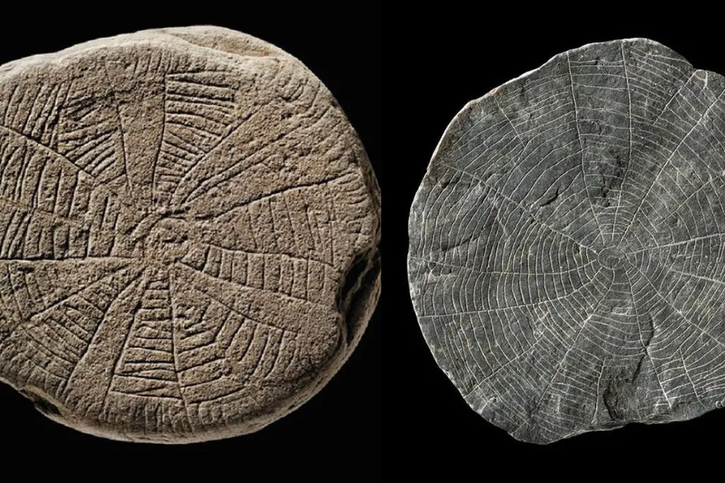 Side-by-side look at two engraved circular stones