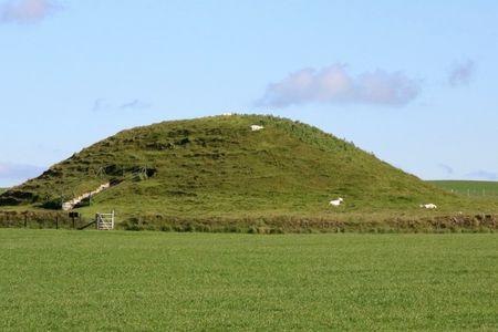 The exterior of Maeshowe, a chambered tomb in Scotland's Orkney Islands, pictured in September 2019
