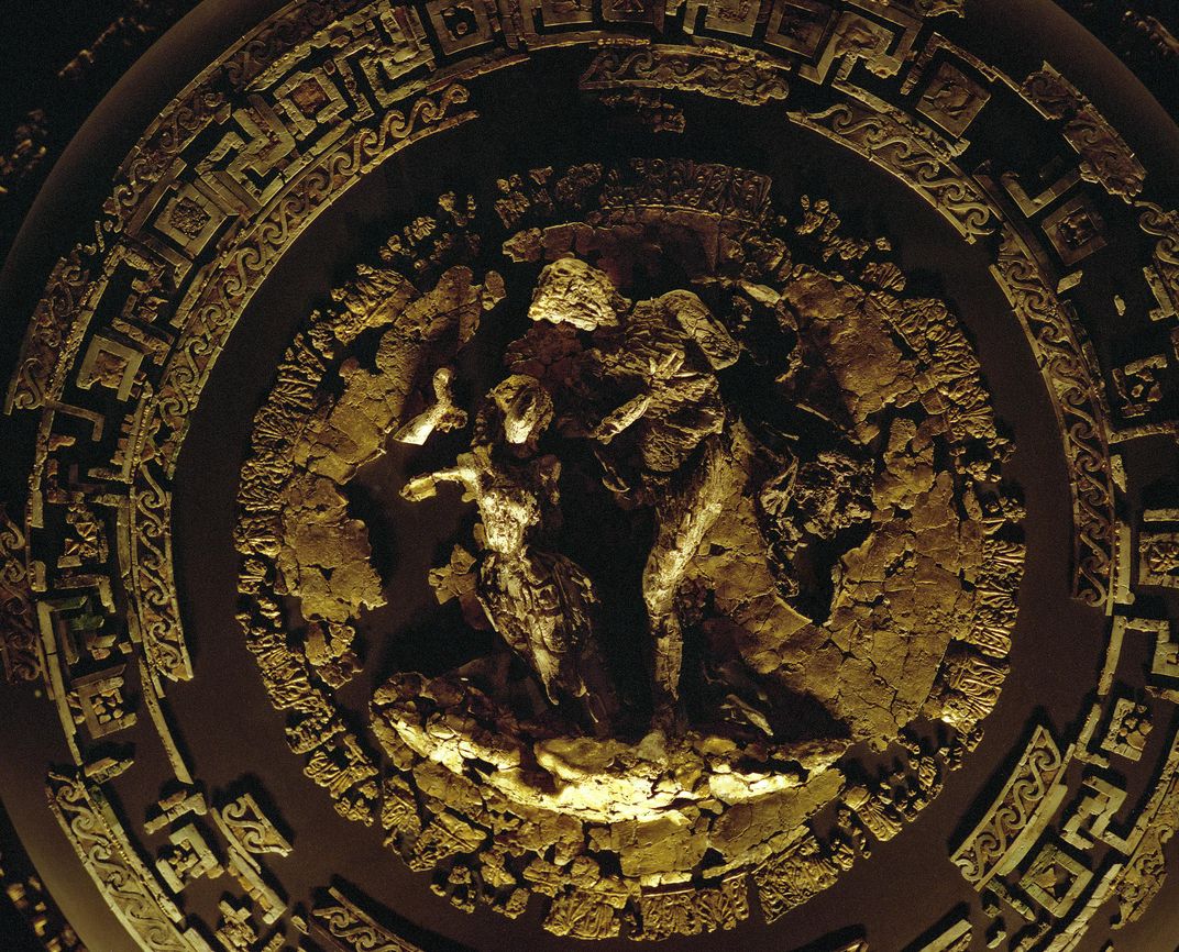 Detail of the ceremonial gold-ivory war shield of King Philip II.