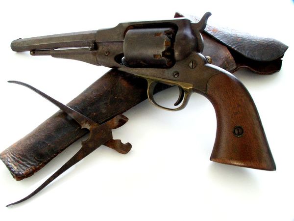 Revolver,holster,bullet mold carried by my Great-Grandfather, Zachary Fleming Jones in the Civil War thumbnail