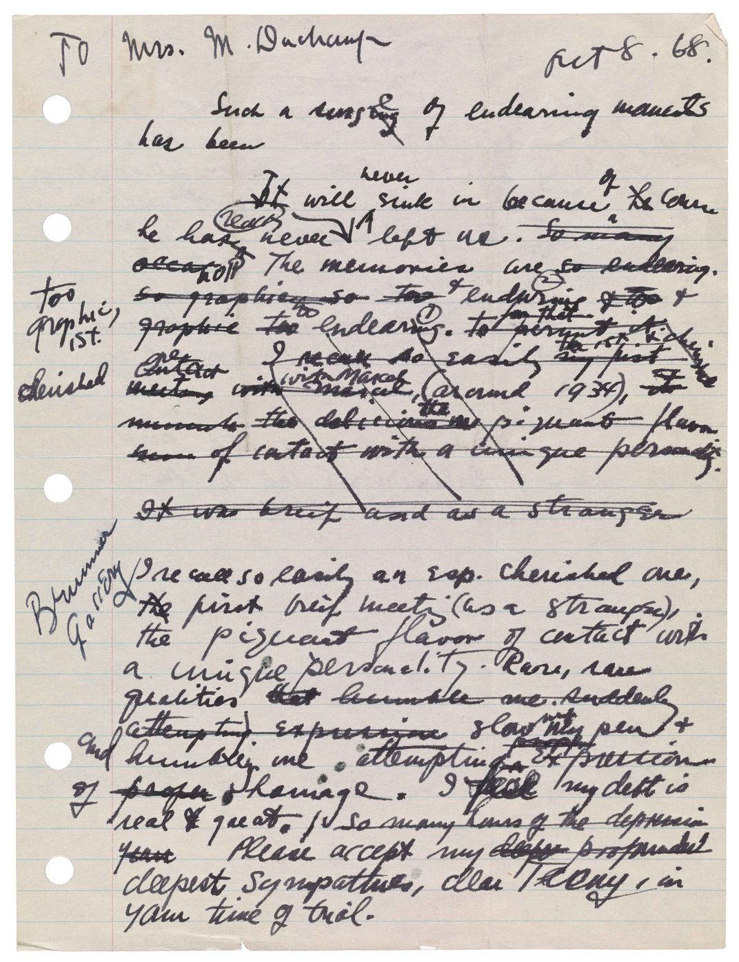 Joseph Cornell letter, October 8 and 9, 1968