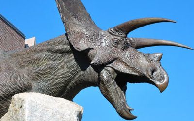 A sculpture of Torosaurus—or, according to some, a mature Triceratops—outside Yale's Peabody Museum of Natural History.
