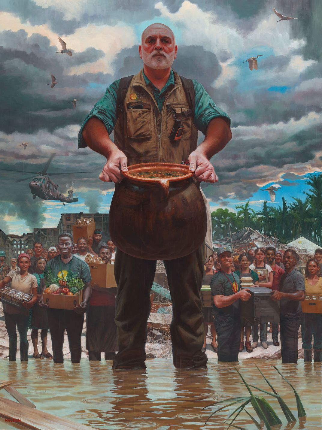 Kadir Nelson, José Andrés and the Olla de Barro That Feeds the World, 2022, oil on linen