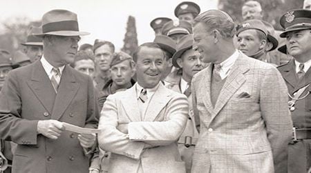 Grantland Rice, Gene Sarazen and Craig Wood at the 1935 Augusta National Invitational Tournament.